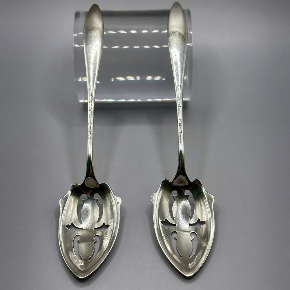 Pair of Weidlich Sterling Silver Pierced Cherry Spoons 5 5/8" Engraved Honolulu